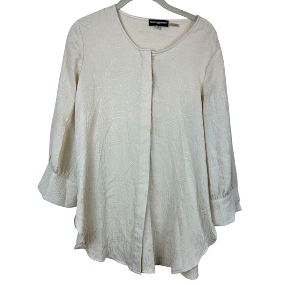 Karl Lagerfeld Paris Women's M Button-Up Blouse Ivory Flowy Textured Top - Picture 3 of 13